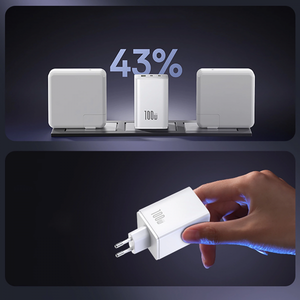 Baseus Wall Charger EnerFill FE11, 100W, 5A, 1 x USB-A - 2 x USB-C, White P10182102213-00