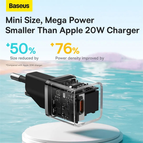 Baseus Wall Charger GaN Mini 1C, 20W, 3A, 1 x USB-C, White CCGN050102