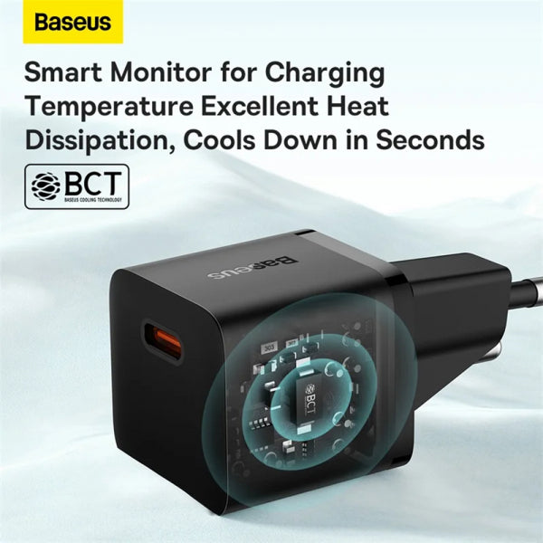 Baseus Wall Charger GaN Mini 1C, 20W, 3A, 1 x USB-C, White CCGN050102