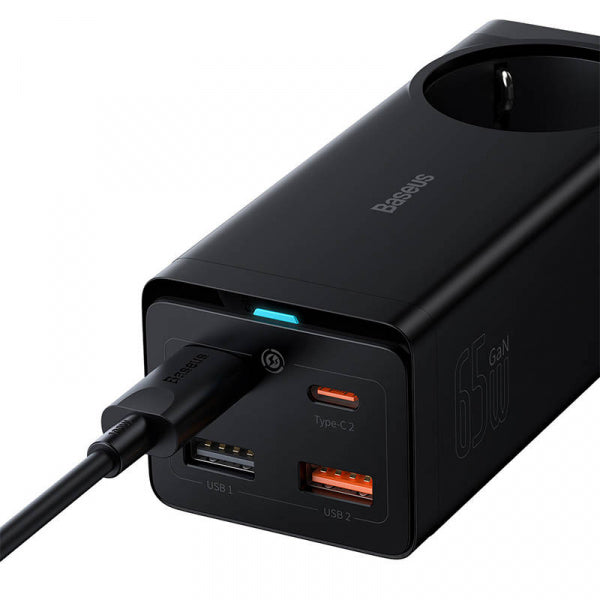 Baseus Power Strip GaN3 Pro, 1 x Schuko - 2 x USB-A - 2 x USB-C, Black PSZM000901