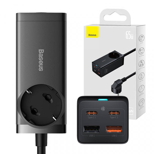 Baseus Power Strip GaN3 Pro, 1 x Schuko - 2 x USB-A - 2 x USB-C, Black PSZM000901