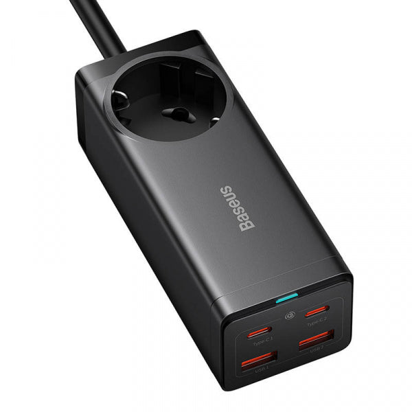 Baseus Power Strip GaN3 Pro, 1 x Schuko - 2 x USB-A - 2 x USB-C, Black PSZM000401