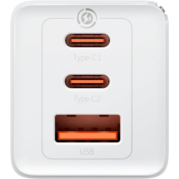 Baseus Wall Charger GaN5 Pro, 65W, 3.25A, 1 x USB-A - 2 x USB-C, White CCGP120202
