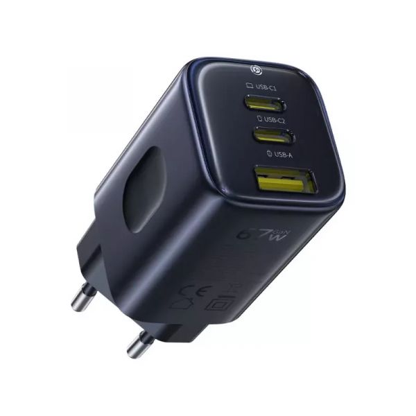 Baseus Wall Charger PicoGo AE11, 67W, 1 x USB-A - 2 x USB-C, Black E0121200