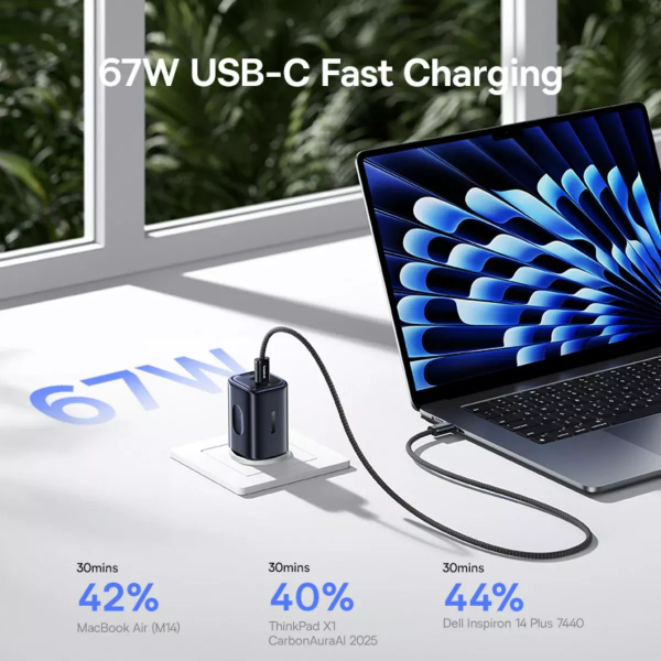 Baseus Wall Charger PicoGo AE11, 67W, 1 x USB-A - 2 x USB-C, Black E0121200