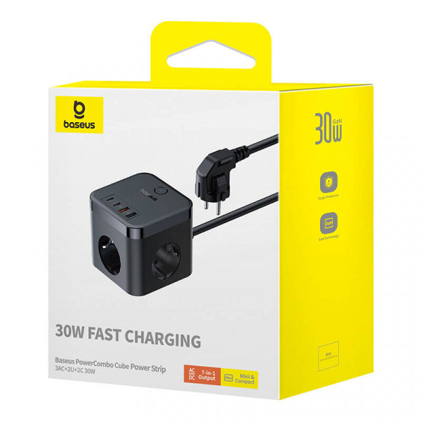 Baseus Power Strip PowerCombo Cube, 3 x Schuko - 2 x USB-A - 2 x USB-C, Black E00066400117-00