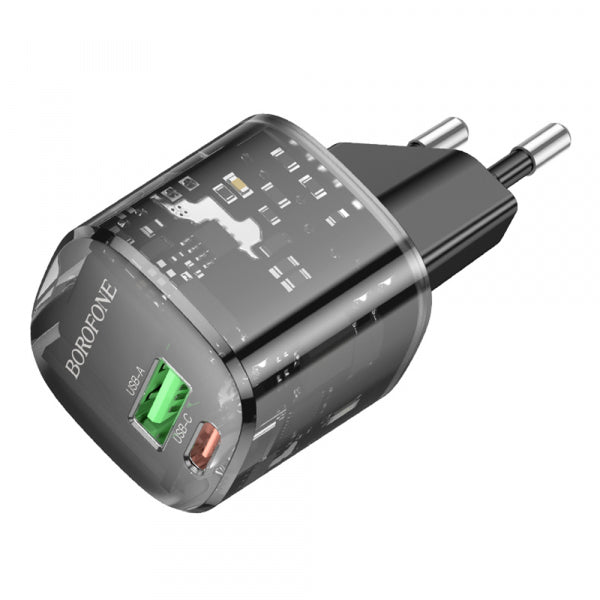 Borofone Wall Charger BN17 Sunlight, 20W, 3A, 1 x USB-A - 1 x USB-C, Black