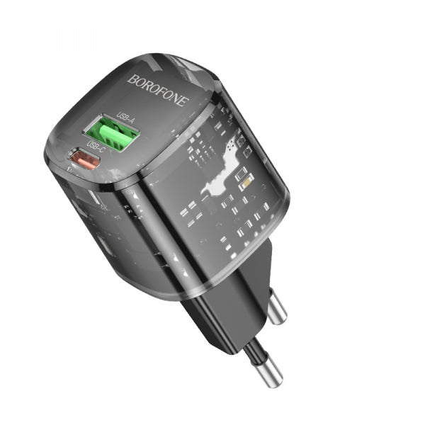 Borofone Wall Charger BN17 Sunlight, 20W, 3A, 1 x USB-A - 1 x USB-C, Black