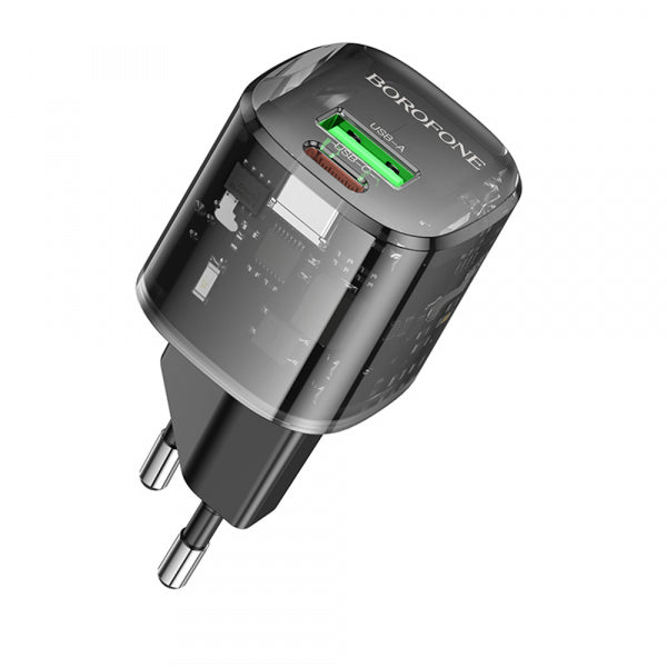 Borofone Wall Charger BN17 Sunlight, 20W, 3A, 1 x USB-A - 1 x USB-C, Black