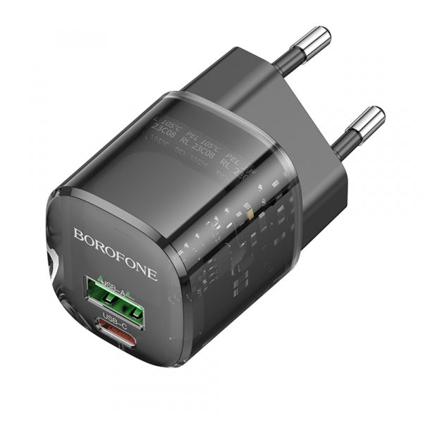Borofone Wall Charger BN17 Sunlight, 20W, 3A, 1 x USB-A - 1 x USB-C, Black
