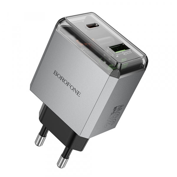 Borofone Wall Charger BN20 Lena, 35W, 3A, 1 x USB-A - 1 x USB-C, Grey