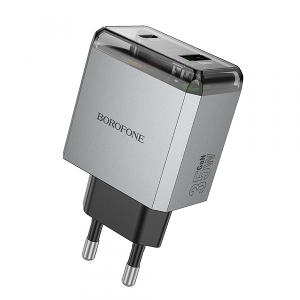 Borofone Wall Charger BN20 Lena, 35W, 3A, 1 x USB-A - 1 x USB-C, Grey