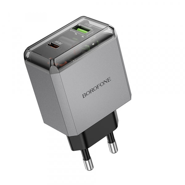 Borofone Wall Charger BN20 Lena, 35W, 3A, 1 x USB-A - 1 x USB-C, Grey