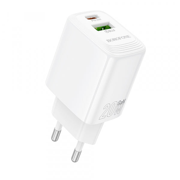 Borofone Wall Charger BN27 Fuente, 20W, 3A, 1 x USB-A - 1 x USB-C, White