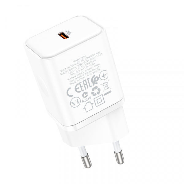 Borofone Wall Charger BN6 Field, 20W, 3A, 1 x USB-C, White