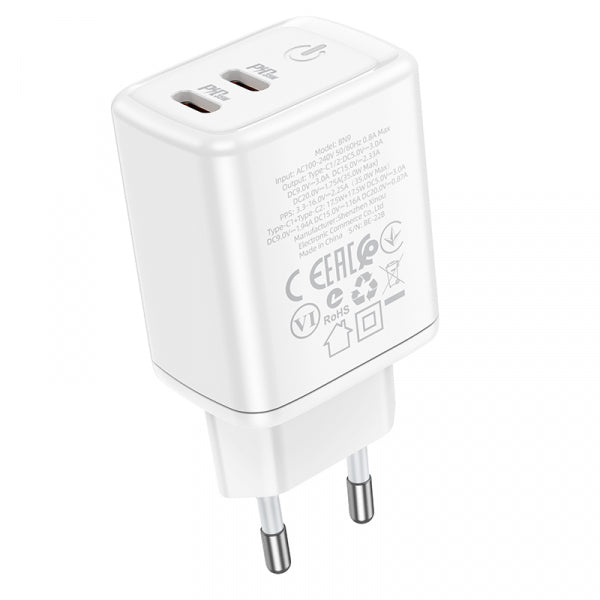 Borofone Wall Charger BN9, 35W, 3A, 2 x USB-C, White