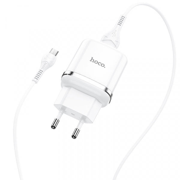 Hoco Wall Charger N3, 18W, 3A, 1 x USB-A, with microUSB Cable, White