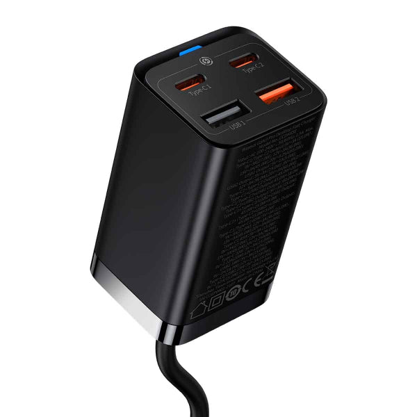 Baseus Desktop Charger GaN3 Pro, 65W, 3A, 2 x USB-A - 2 x USB-C, with USB-C Cable, Black CCGP040101