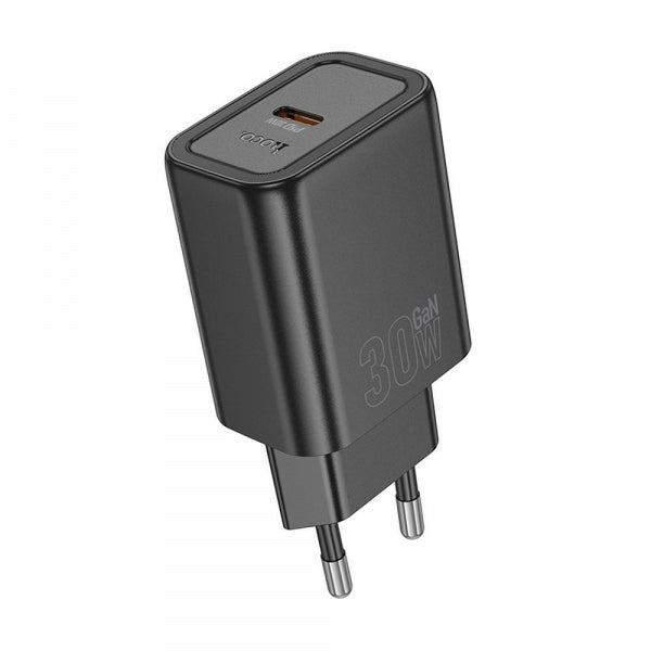 Hoco Wall Charger N63, 30W, 3A, 1 x USB-A - 1 x USB-C, Black