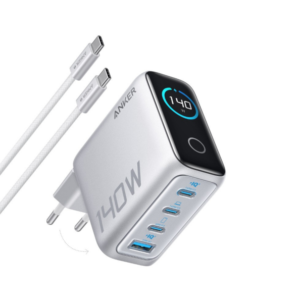 Anker Wall Charger Zolo, 140W, 5A, 1 x USB-A - 3 x USB-C, with USB-C Cable, Silver B2697G41