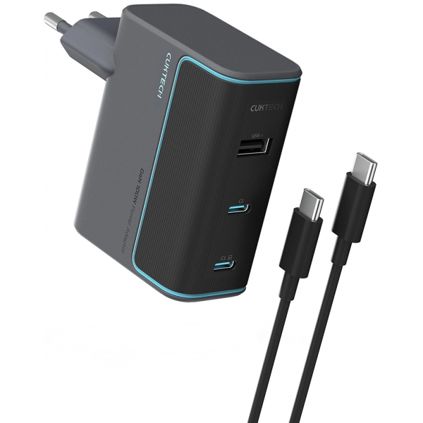 Cuktech Wall Charger 100W, 5A, 1 x USB-A - 2 x USB-C, with USB-C Cable, Grey CUKAD1003EUG