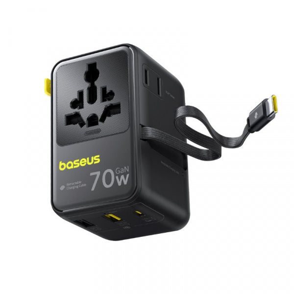 Baseus Wall Charger Travel EnerCore CG11, 70W, 1 x USB-C - 2 x Schuko - 2 x USB-A, with USB-C Cable, Black E0307E00