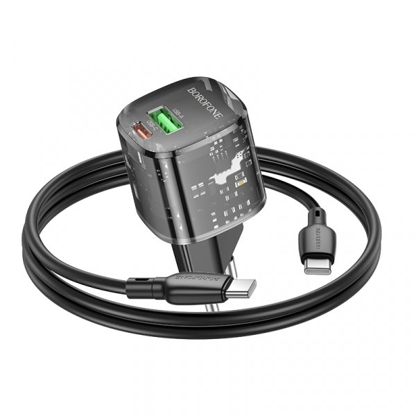 Borofone Wall Charger BN17 Sunlight, 20W, 3A, 1 x USB-A - 1 x USB-C, with USB-C Cable, Black