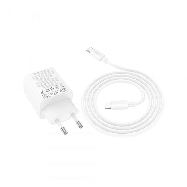 Hoco Wall Charger N56, 30W, 3A, 2 x USB-A - 2 x USB-C, with USB-C Cable, White