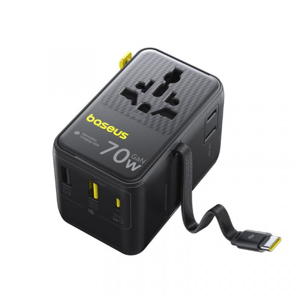 Baseus Wall Charger Travel EnerCore CG11, 70W, 1 x USB-C - 2 x Schuko - 2 x USB-A, with USB-C Cable, Black E0307E00