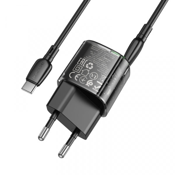 Borofone Wall Charger BN17 Sunlight, 20W, 3A, 1 x USB-A - 1 x USB-C, with USB-C Cable, Black