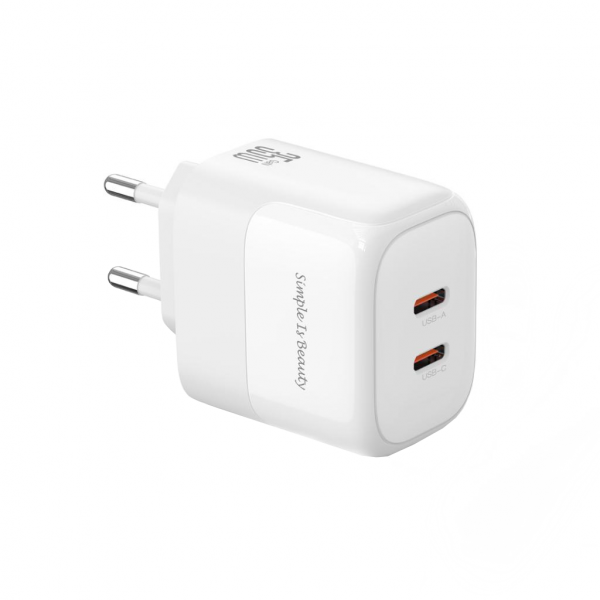 XO Design Wall Charger L140, 35W, 3A, 2 x USB-C, with Lightning Cable, White