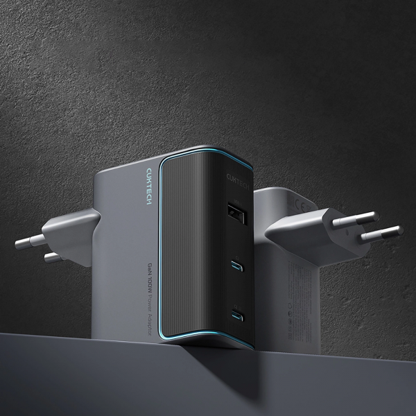 Cuktech Wall Charger 100W, 5A, 1 x USB-A - 2 x USB-C, with USB-C Cable, Grey CUKAD1003EUG