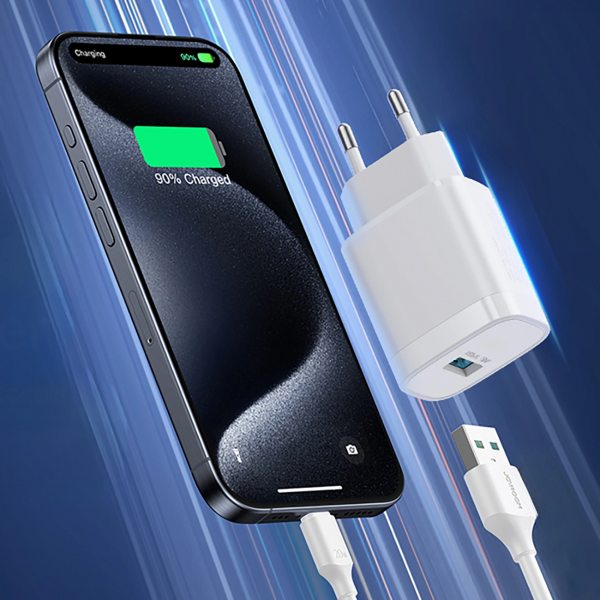 Joyroom Wall Charger JR-TF4, 18W, 3A, 1 x USB-A, with USB-C Cable, White