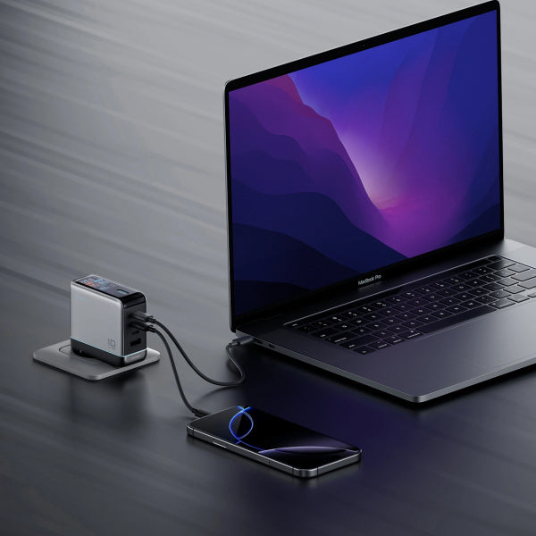 Cuktech Wall Charger AD1204U Display, 120W, 6A, 1 x USB-A - 2 x USB-C, with USB-C Cable, Silver