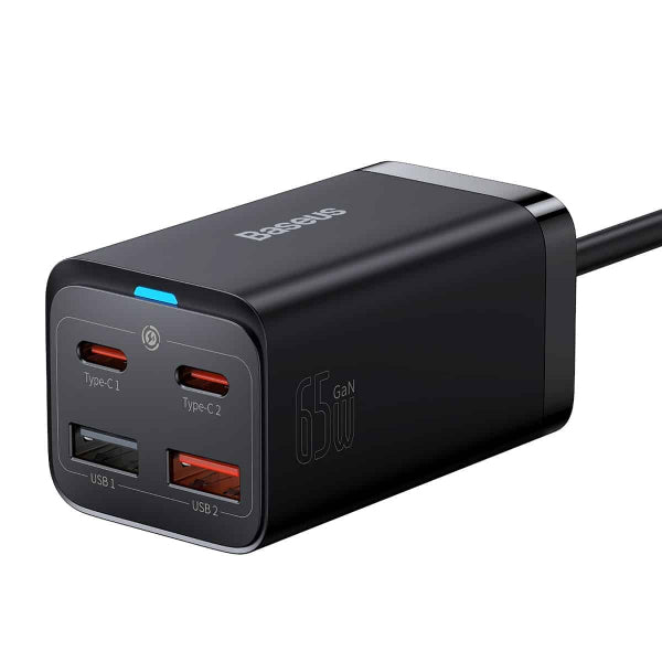Baseus Desktop Charger GaN3 Pro, 65W, 3A, 2 x USB-A - 2 x USB-C, with USB-C Cable, Black CCGP040101