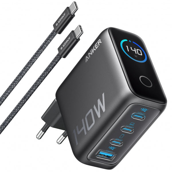 Anker Wall Charger Zolo, 140W, 5A, 1 x USB-A - 3 x USB-C, with USB-C Cable, Black B2697GZ1