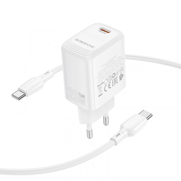 Borofone Wall Charger BN26 Fuente, 20W, 3A, 1 x USB-C, with USB-C Cable, White