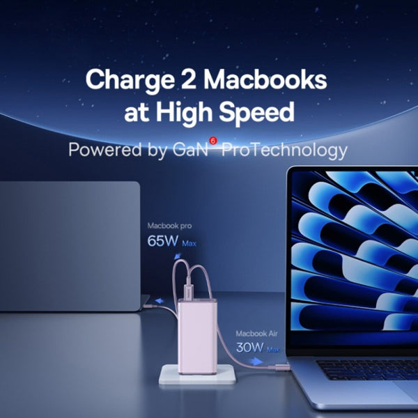 Baseus Wall Charger GaN6 Pro, 100W, 3.25A, 2 x USB-A - 2 x USB-C, with USB-C Cable, Purple P10162705532-00