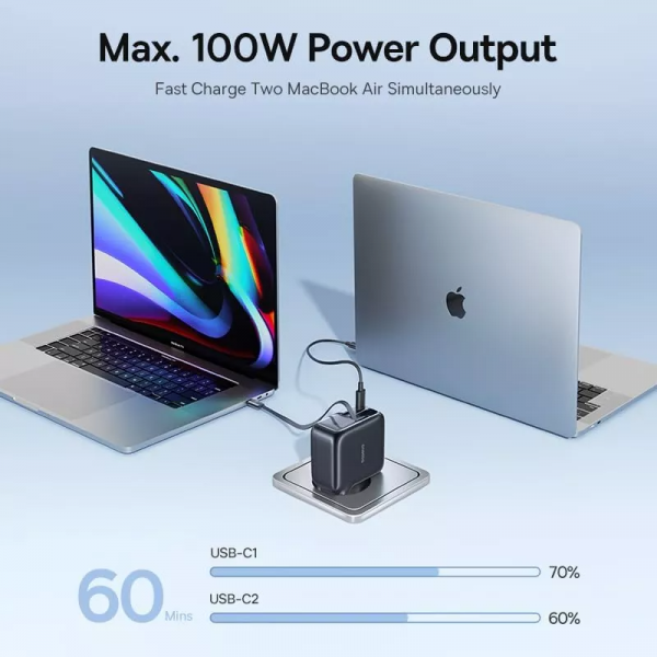 Baseus Wall Charger EnerCore CJ11, 100W, 1 x USB-A - 2 x USB-C, with USB-C Cable, Black E0120M00