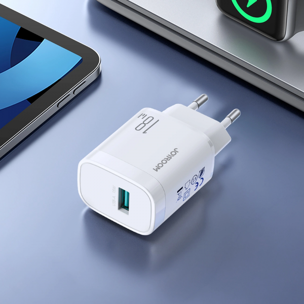 Joyroom Wall Charger JR-TF4, 18W, 3A, 1 x USB-A, with USB-C Cable, White