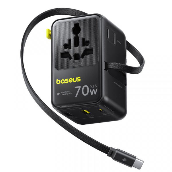 Baseus Wall Charger Travel EnerCore CG11, 70W, 1 x USB-C - 2 x Schuko - 2 x USB-A, with USB-C Cable, Black E0307E00