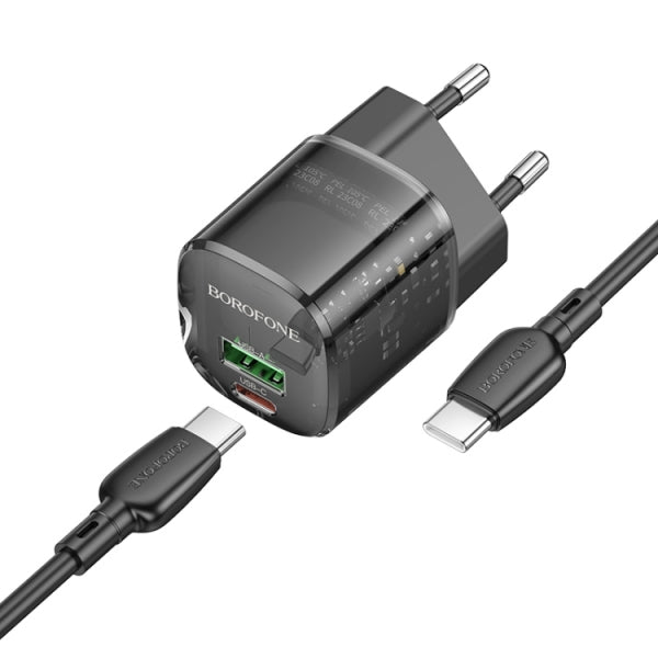 Borofone Wall Charger BN17 Sunlight, 20W, 3A, 1 x USB-A - 1 x USB-C, with USB-C Cable, Black