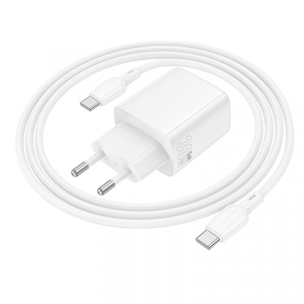 Borofone Wall Charger BN29 Fuente, 30W, 3A, 1 x USB-A - 1 x USB-C, with USB-C Cable, White