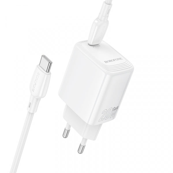 Borofone Wall Charger BN26 Fuente, 20W, 3A, 1 x USB-C, with USB-C Cable, White