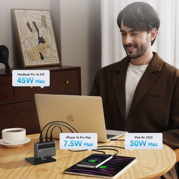 Cuktech Wall Charger 100W, 5A, 1 x USB-A - 2 x USB-C, with USB-C Cable, Grey CUKAD1003EUG