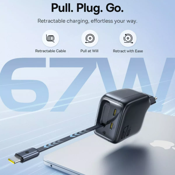 Baseus Wall Charger EnerCore CJ11, 67W, 3.35A, 2 x USB-C, with USB-C Cable, Black E0121E00