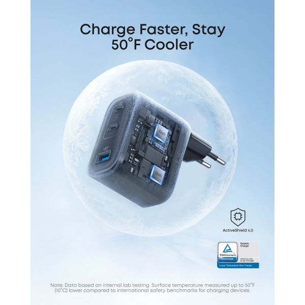 Anker Wall Charger Nano, 70W, 3.5A, 1 x USB-A - 2 x USB-C, with USB-C Cable, Grey B121A311
