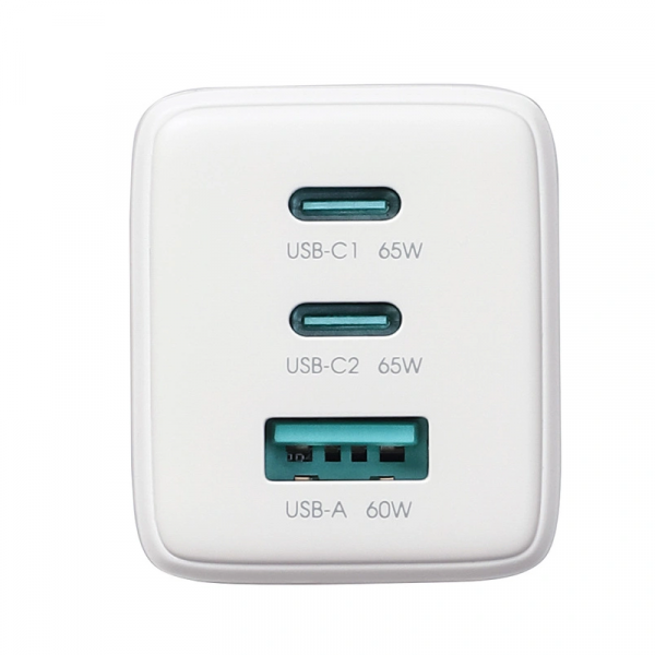 Joyroom Wall Charger JR-TG10, 65W, 3.25A, 1 x USB-A - 2 x USB-C, with USB-C Cable, White