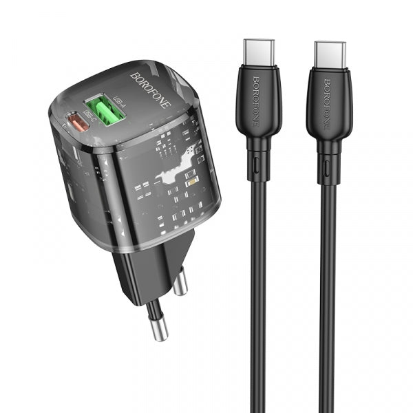 Borofone Wall Charger BN17 Sunlight, 20W, 3A, 1 x USB-A - 1 x USB-C, with USB-C Cable, Black