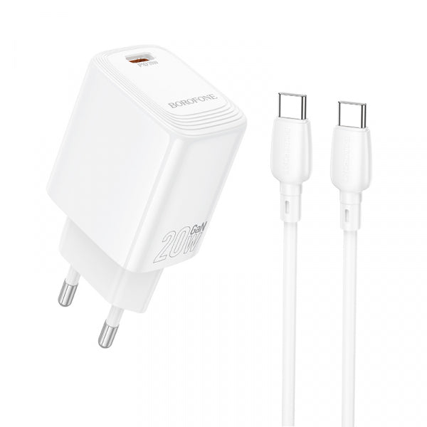 Borofone Wall Charger BN26 Fuente, 20W, 3A, 1 x USB-C, with USB-C Cable, White